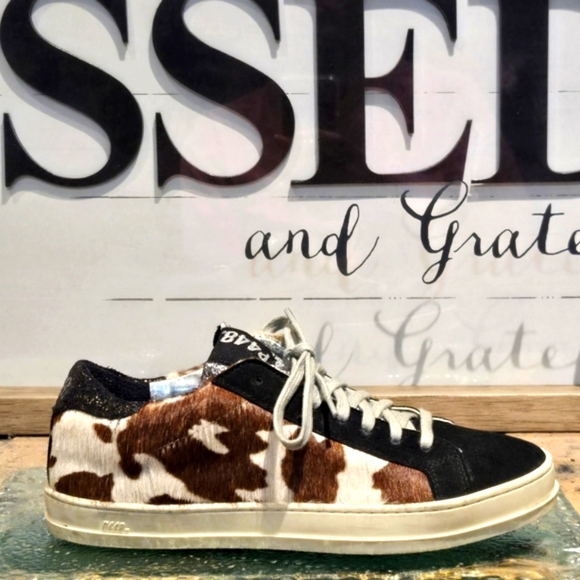 P448 F9 John Sneaker Cow Hair/Print Glitter Wmns EU 36 | US 6-6.5 - Picture 1 of 9